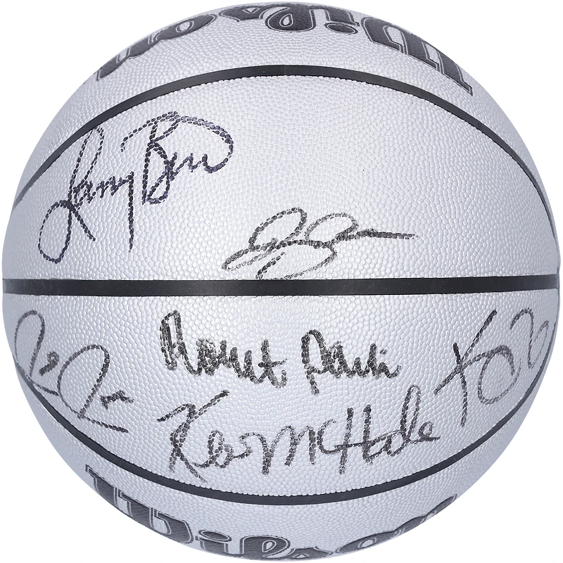 Boston Celtics Legends Autographed Wilson NBA 75th Anniversary Platinum Edition Basketball with 6 Signatures including Larry Bird, Kevin Garnett & Kevin McHale