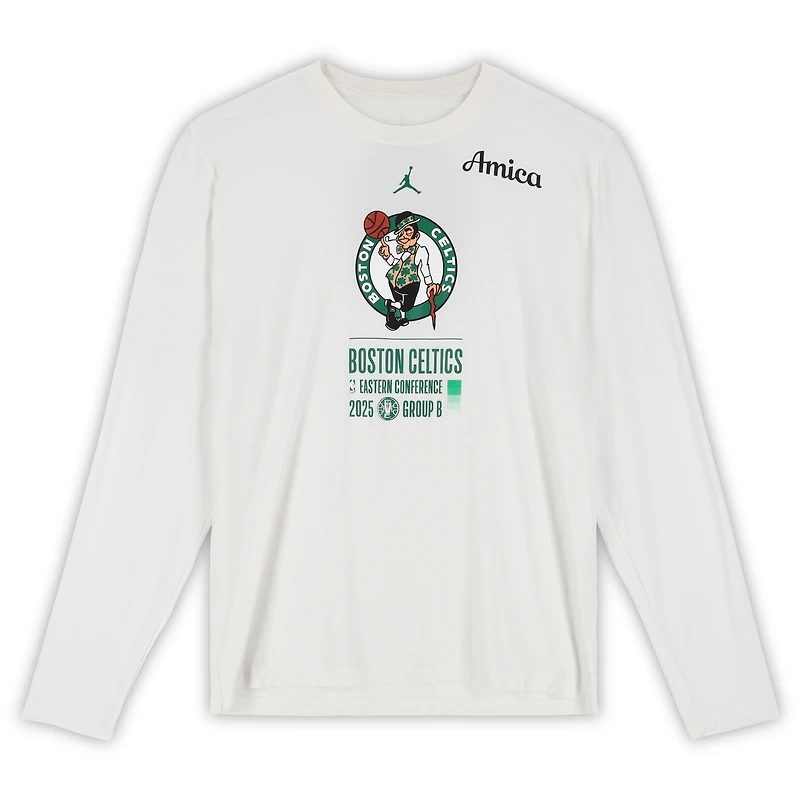 Boston Celtics Team-Issued White Jordan Brand NBA Cup Long Sleeve T-Shirt from the 2025-26 NBA Season