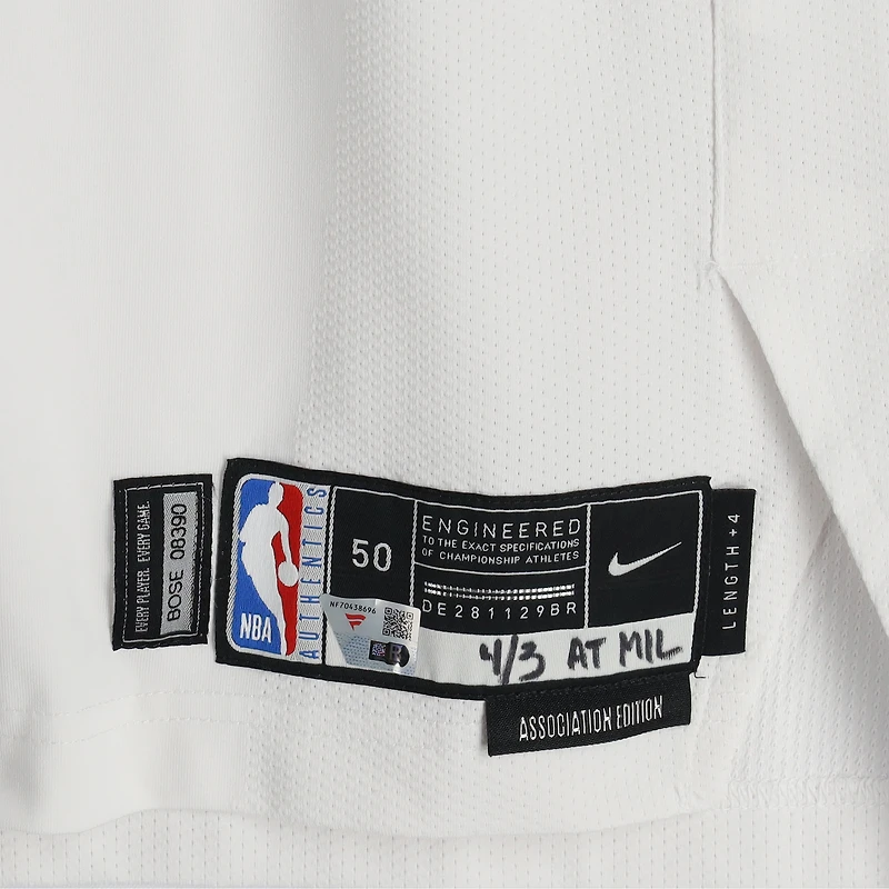 Charles Bassey Boston Celtics Game-Used #99 White Jersey vs. Milwaukee Bucks on April 3, 2026 - Size 50+4