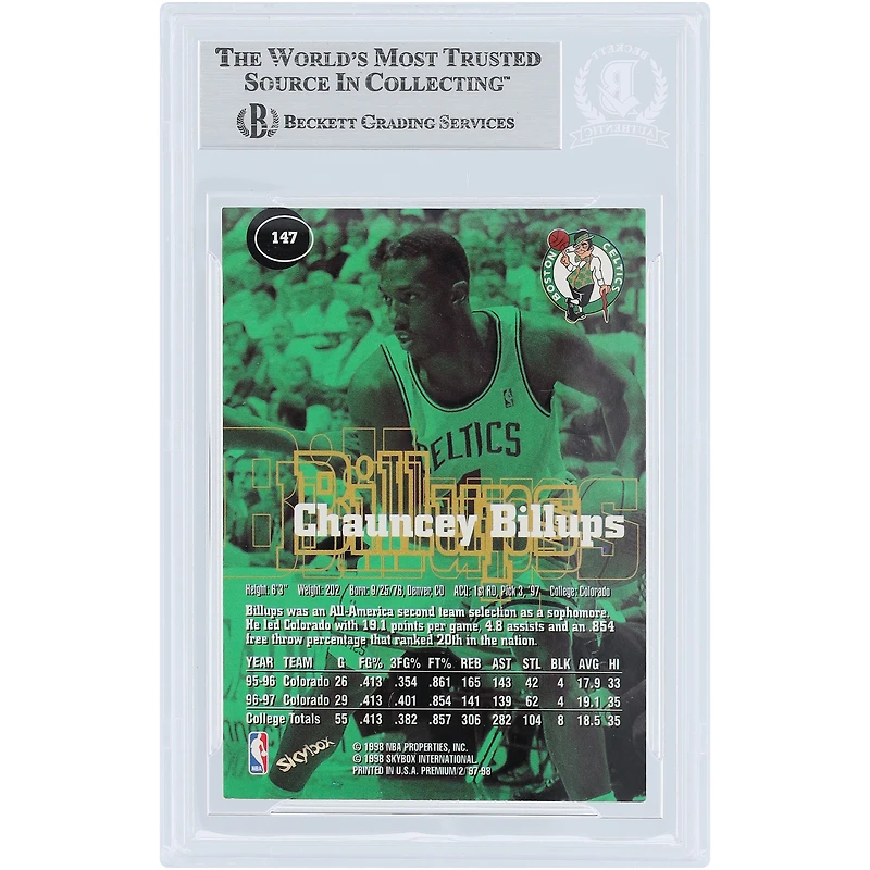 Chauncey Billups Boston Celtics Autographed 1997-98 Skybox Premium #147 Beckett Fanatics Witnessed Authenticated Rookie Card
