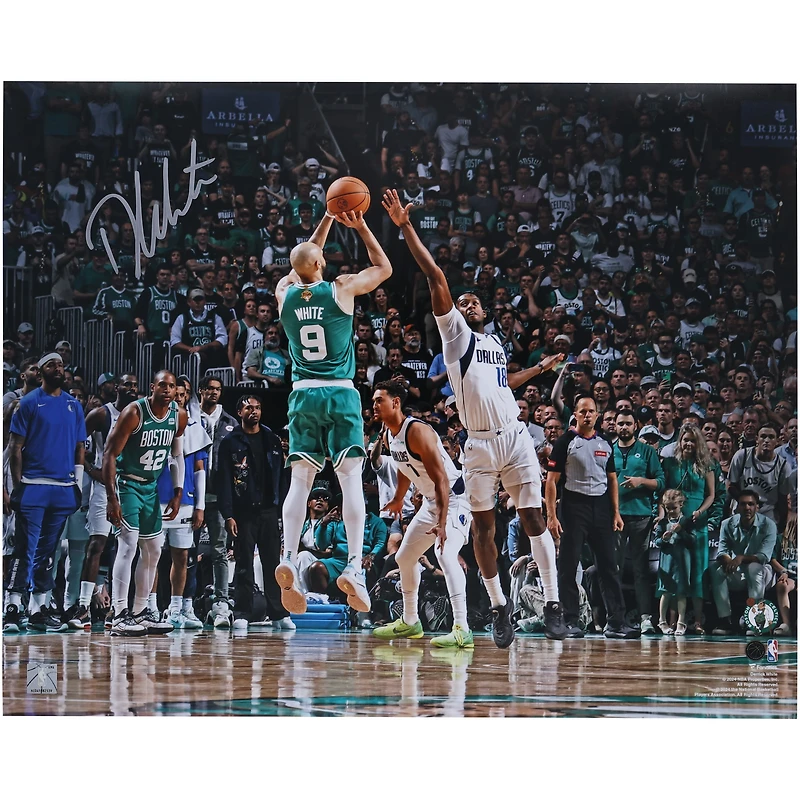 Derrick White Boston Celtics Autographed 16" x 20" 2024 NBA Finals Champions Action Photograph