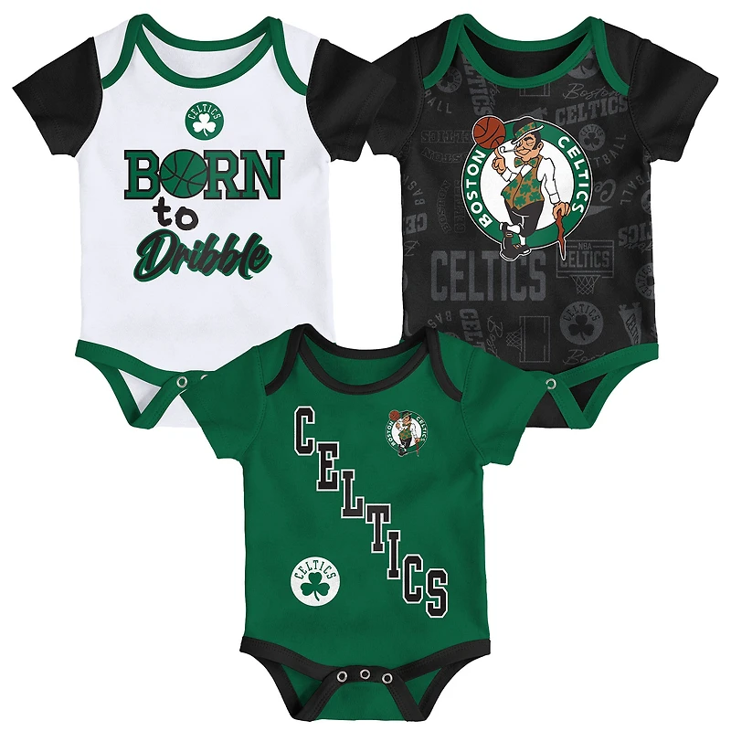 Infant & Newborn Outerstuff Boston Celtics Born to Hoop Three-Piece Bodysuit Set
