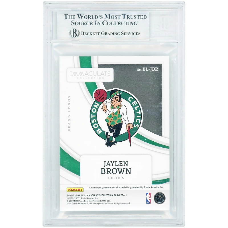 Jaylen Brown Boston Celtics 2021-22 Panini Immaculate Collection Jumbo Nike Logo Dual-Color Relic #BL-JBR #1/5 BGS Authenticated 8.5 Card - 8.5,9.5,9.5,7.5 Subgrades