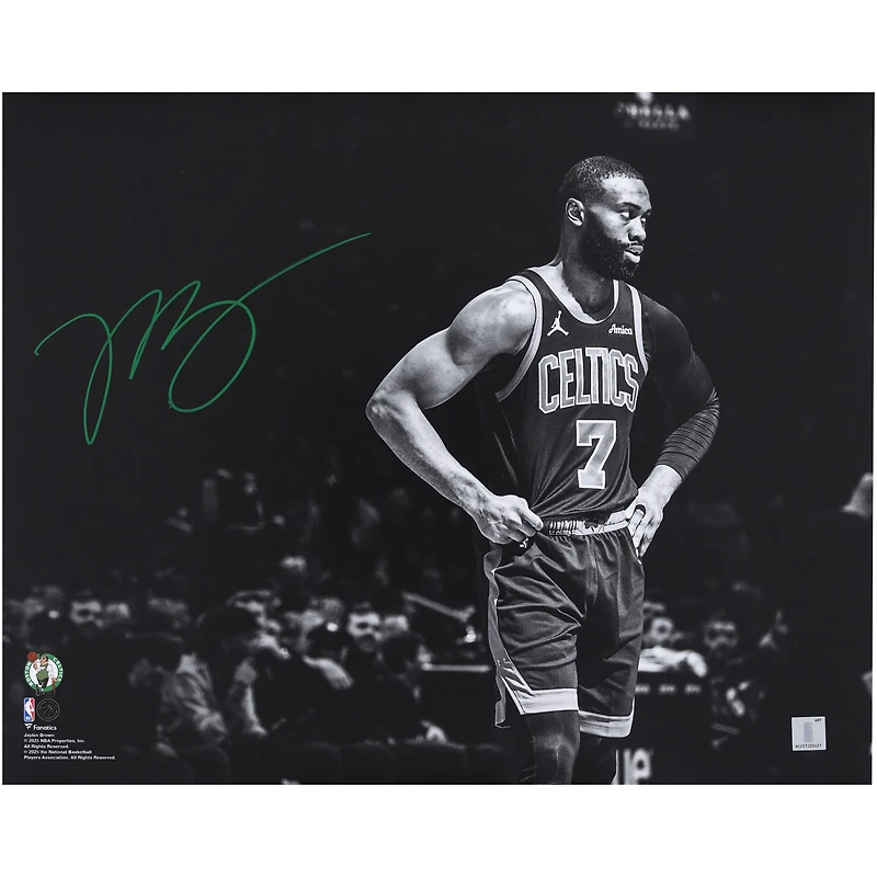 Photo noir et blanc 40 x 50 cm (16 x 20 pouces) dédicacée par Jaylen Brown (Boston Celtics) - Signature à l'encre verte