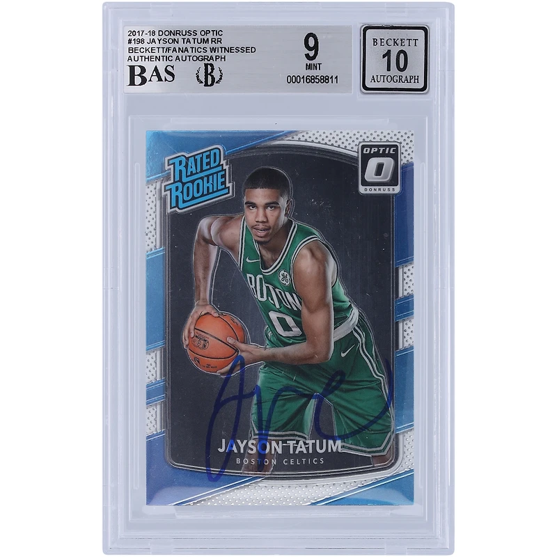 Jayson Tatum Boston Celtics Carte Rookie 9/10 authentifiée 2017-18 Panini Donruss Optic, classée Rookie #198, Beckett Fanatics Witnessed