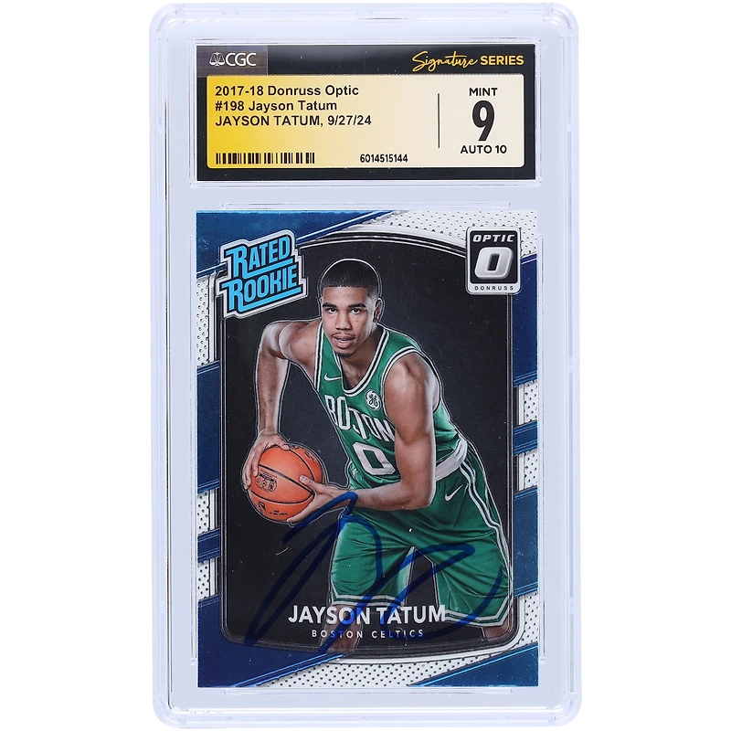 Jayson Tatum Boston Celtics Autographed 2017-18 Panini Donruss Optic Rated Rookie #198 CGC Fanatics Witnessed Authenticated 9/10 Rookie Card