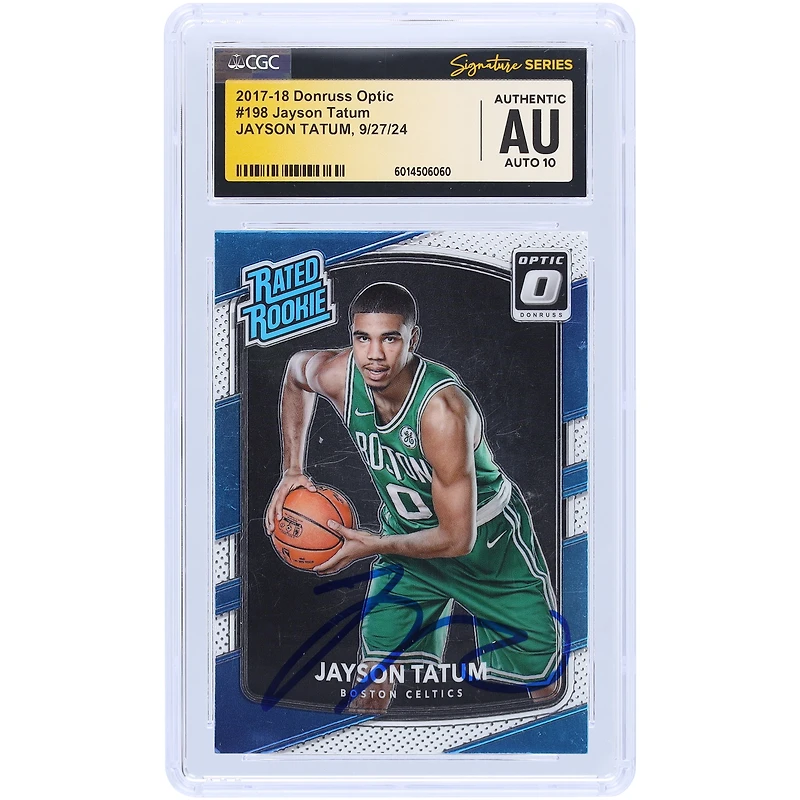 Jayson Tatum Boston Celtics Autographed 2017-18 Panini Donruss Optic Rated Rookie #198 CGC Fanatics Witnessed Authenticated Auto 10 Rookie Card