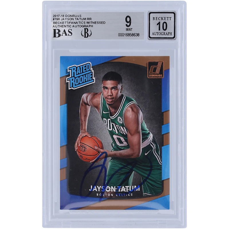 Jayson Tatum Boston Celtics Carte Rookie 9/10 authentifiée 2017-18 Panini Donruss classée Rookie #198 Beckett Fanatics Witnessed
