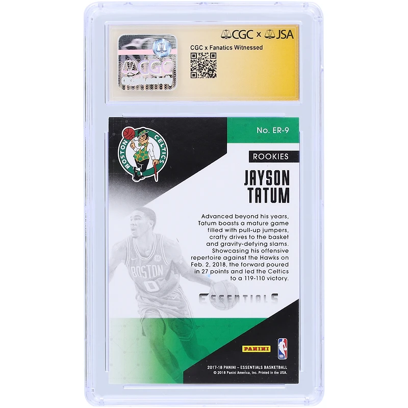 Jayson Tatum Boston Celtics Autographed 2017-18 Panini Essentials Essential Rookies #ER-9 CGC Fanatics Witnessed Authenticated 9/10 Rookie Card