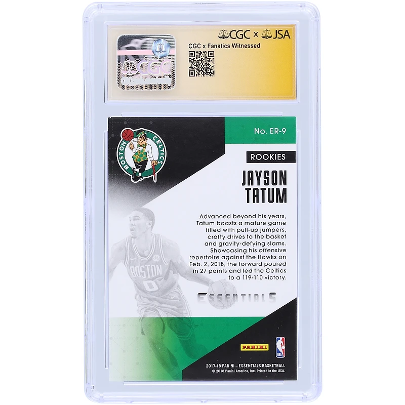 Jayson Tatum Boston Celtics Autographed 2017-18 Panini Essentials Essential Rookies #ER-9 CGC Fanatics Witnessed Authenticated Auto 10 Rookie Card