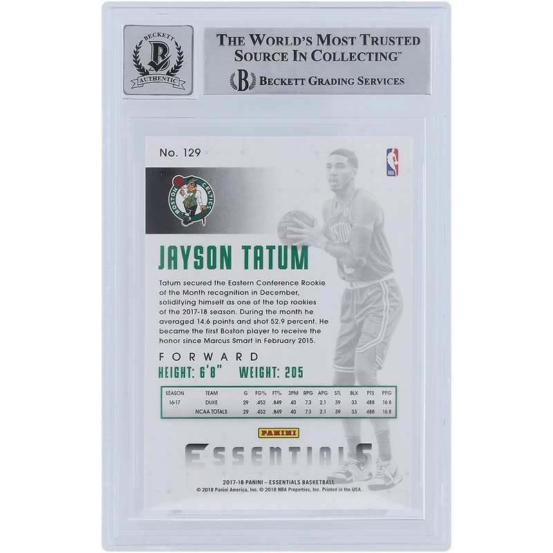 V106832 Celtes Jayson Tatum Boston Celtics Autographié 2017-18 Panini Essentials #129 Beckett Fanatics Witnessed Authenticated 10 Rookie Card 0 Jayson Tatum AUT PAA TRADING CARDS 45666 AUTTRC CA01BK5646 #9