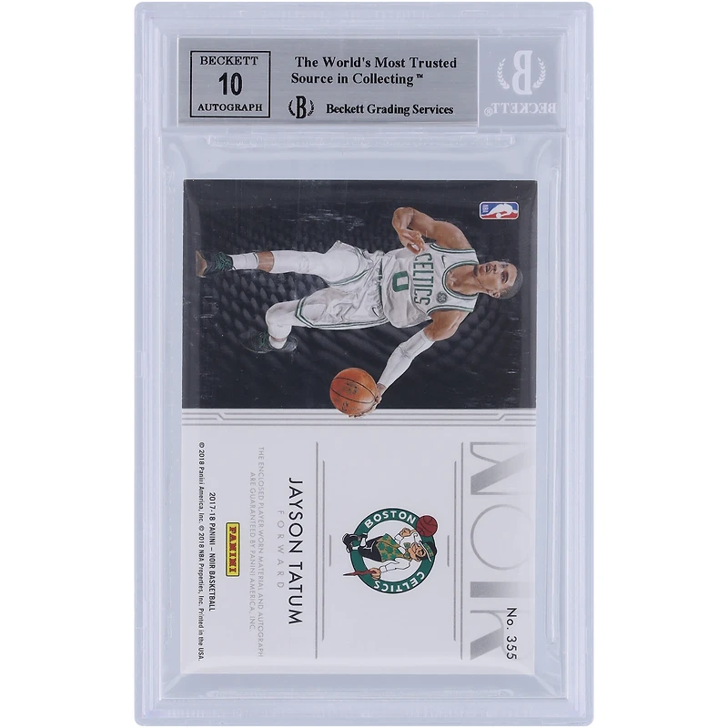 Jayson Tatum Boston Celtics Autographed 2017-18 Panini Noir Two-Color RPA #355 #10/99 BGS Authenticated 9/10 Rookie Card - 10,8.5,9,9 Subgrades