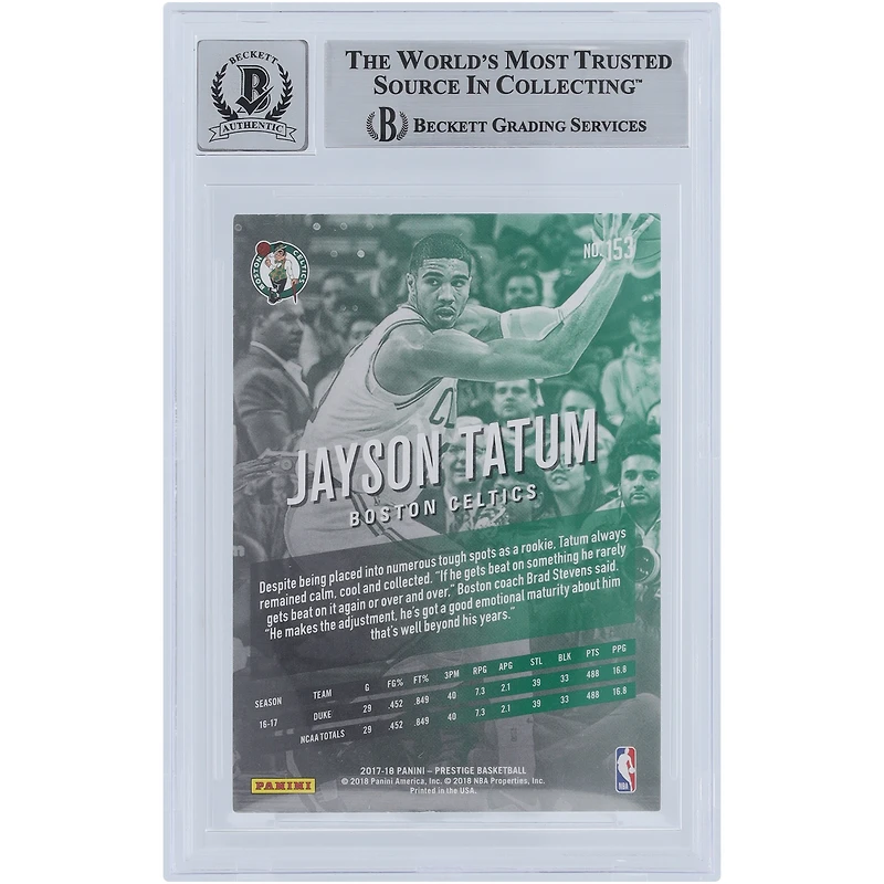 V106832 Celts Jayson Tatum Boston Celtics Autographié 2017-18 Panini Prestige #153 Beckett Fanatics Witnessed Authenticated 10 Rookie Card 0 Jayson Tatum AUT PAA TRADING CARDS 45666 AUTTRC CA01BK5652 #15