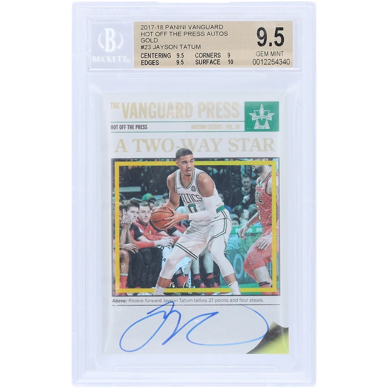 Jayson Tatum Boston Celtics Autographié 2017-18 Panini Vanguard Tout juste sorti de la presse Or #HP-JTT #1/10 BGS Authentifié 9.5/10 Carte Rookie - 9.5,9,9.5,10 Sous-grades
