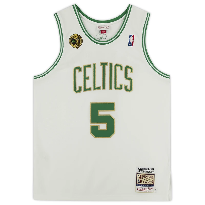 Maillot authentique autographié par Kevin Garnett White Boston Celtics Mitchell & Ness 2008-09