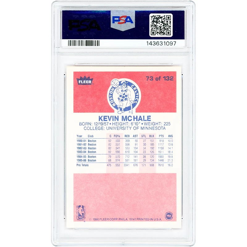 Kevin McHale Boston Celtics 1986-87 Fleer #73 PSA Authenticated 9 Card