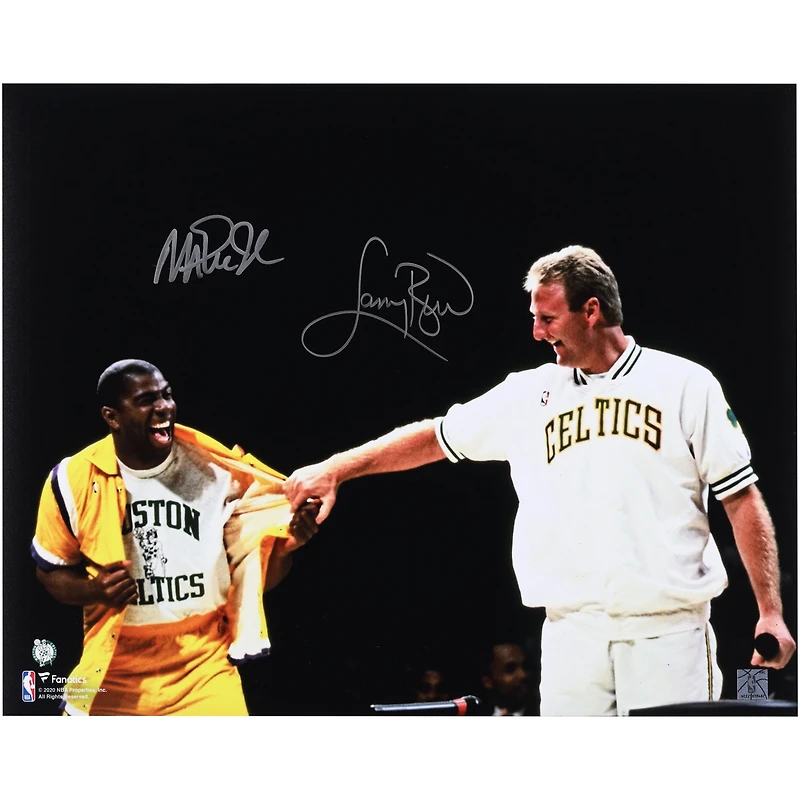 Larry Bird & Magic Johnson Autographed 16" x 20" Laughing Photograph