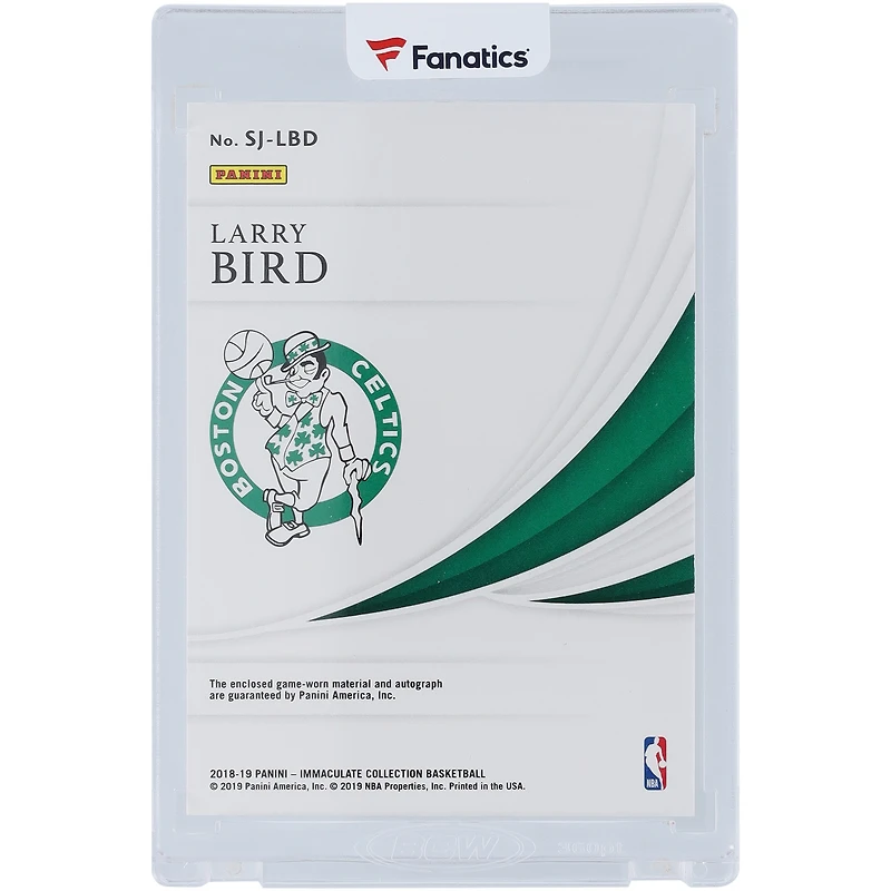 Carte de relique de baskets Panini Immaculate Collection 2018-19 autographiée par Larry Bird des Boston Celtics #SJ-LBD #9/10
