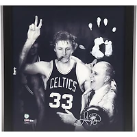 Célébration de cigares encadrée autographiée par Larry Bird des Boston Celtics 20" x 24" avec toile rouge enveloppée dans une galerie et impression à la main en peinture acrylique blanche