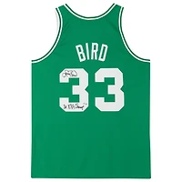 Maillot authentique autographié par Larry Bird Boston Celtics Mitchell & Ness 1985-1986 vert avec inscription « 3x NBA Champ » - Édition limitée à 133 exemplaires