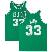 Maillot authentique autographié par Larry Bird Boston Celtics Mitchell & Ness 1985-1986 vert avec inscription « 3x NBA Champ » - Édition limitée à 133 exemplaires
