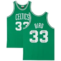 Maillot authentique dédicacé par Larry Bird Boston Celtics Mitchell & Ness 1985-1986 vert avec inscriptions multiples - Édition limitée à 33 exemplaires