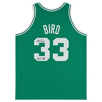 Maillot authentique dédicacé par Mitchell & Ness Kelly Green 1985-86 des Boston Celtics par Larry Bird avec inscription « HOF 1998 » - Édition limitée à 133 exemplaires