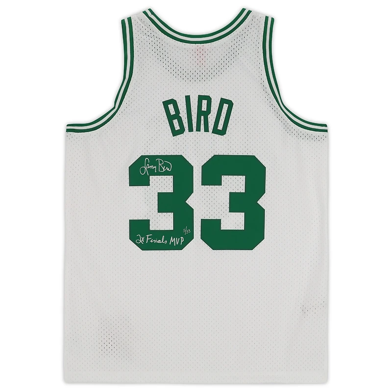 Maillot Swingman blanc autographié par Larry Bird des Boston Celtics Mitchell & Ness 1985-86 avec inscription « 2x Finals MVP » - Édition limitée à 33 exemplaires
