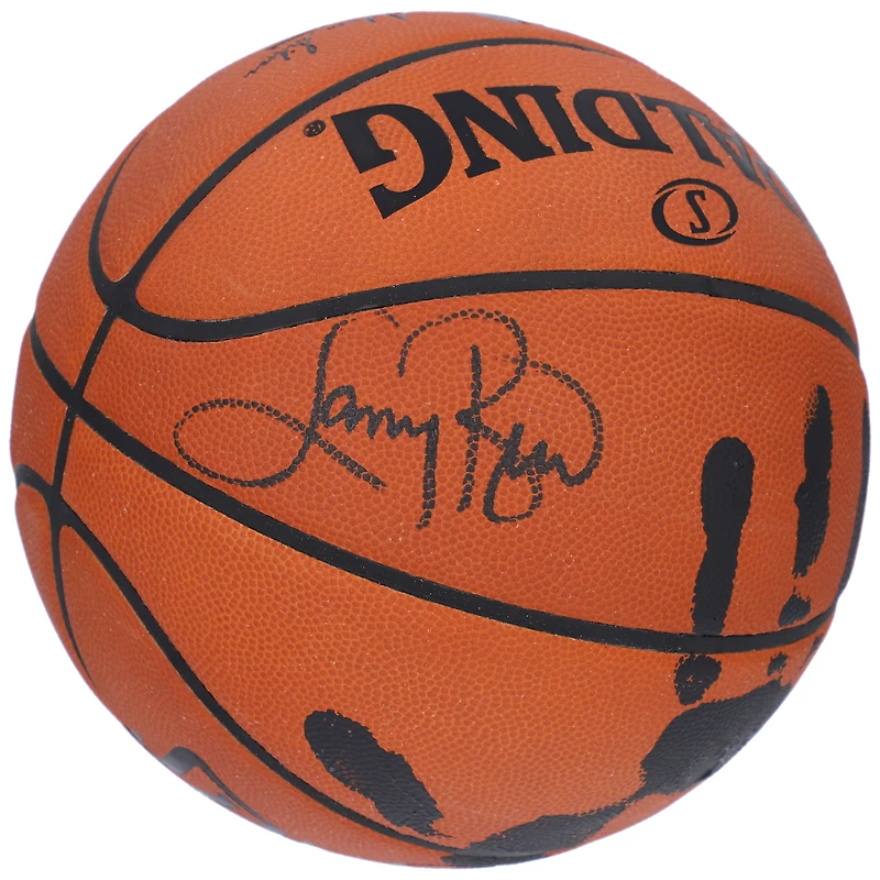 Ballon de basket-ball d'intérieur/extérieur Spalding autographié par Larry Bird Boston Celtics avec empreinte de main en acrylique noir