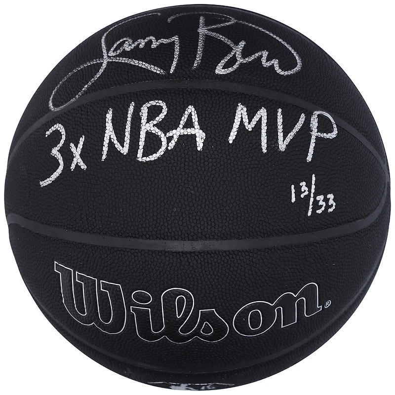 Ballon de basket noir dédicacé par Larry Bird Boston Celtics pour le 75e anniversaire de Wilson avec inscription « 3X NBA MVP » - Édition limitée à 33 exemplaires
