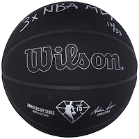 Ballon de basket noir dédicacé par Larry Bird Boston Celtics pour le 75e anniversaire de Wilson avec inscription « 3X NBA MVP » - Édition limitée à 33 exemplaires