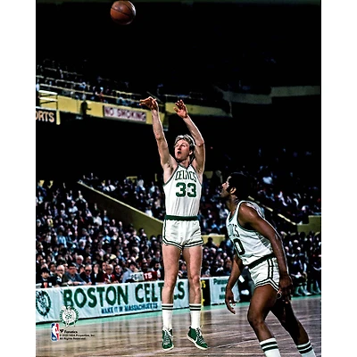 Photographie non signée de Larry Bird, tir en suspension des Boston Celtics