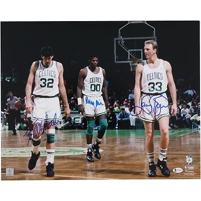 Larry Bird, Robert Parish & Kevin McHale Boston Celtics Autographed 16" x 20" On-Court Photograph