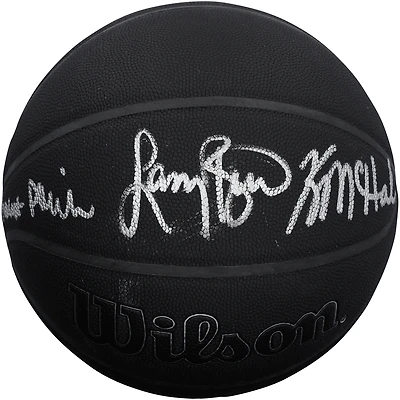 Larry Bird, Robert Parish & Kevin McHale Boston Celtics Autographed Wilson 75th Anniversary Logo Black Basketball