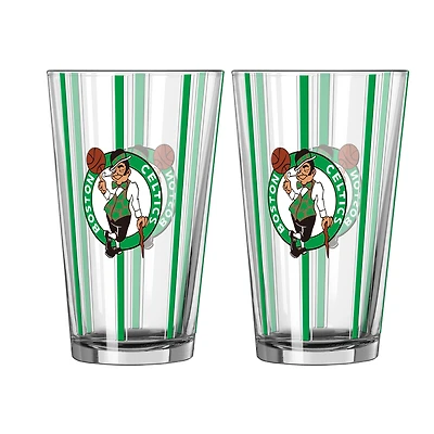 Ensemble de deux verres à bière rayés de 473 ml (16 oz) Logo Brands Boston Celtics