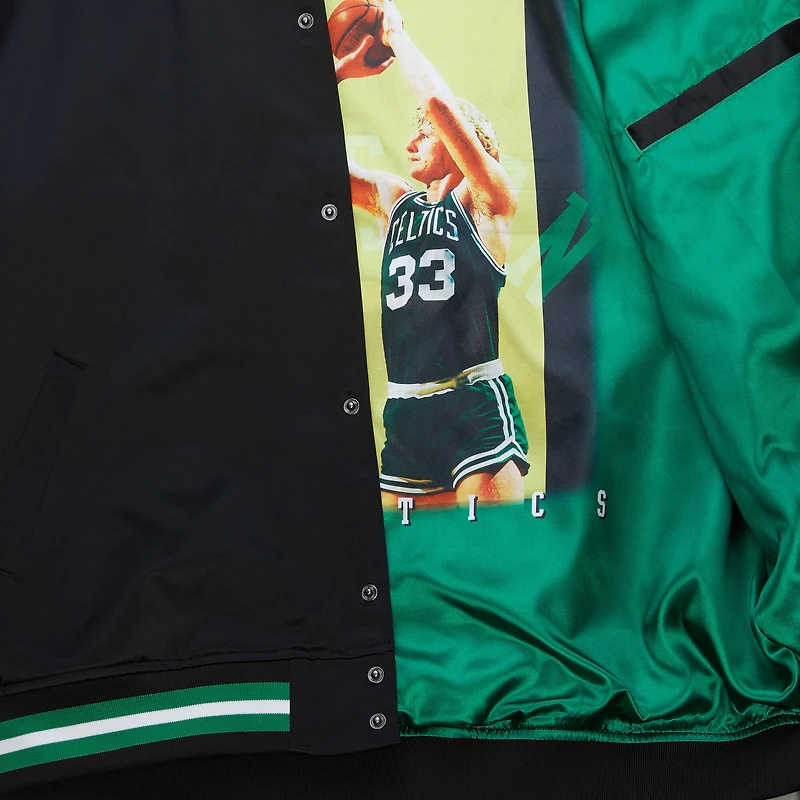 Men's Mitchell & Ness Larry Bird Black Boston Celtics NBA Legends Full-Snap Satin Jacket