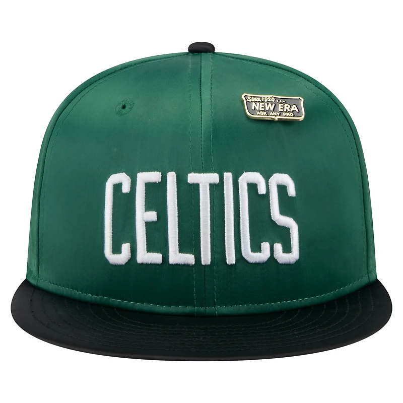Men's New Era  Kelly Green/Black Boston Celtics Throwback Satin Vintage Pin Two-Tone 59FIFTY Fitted Hat