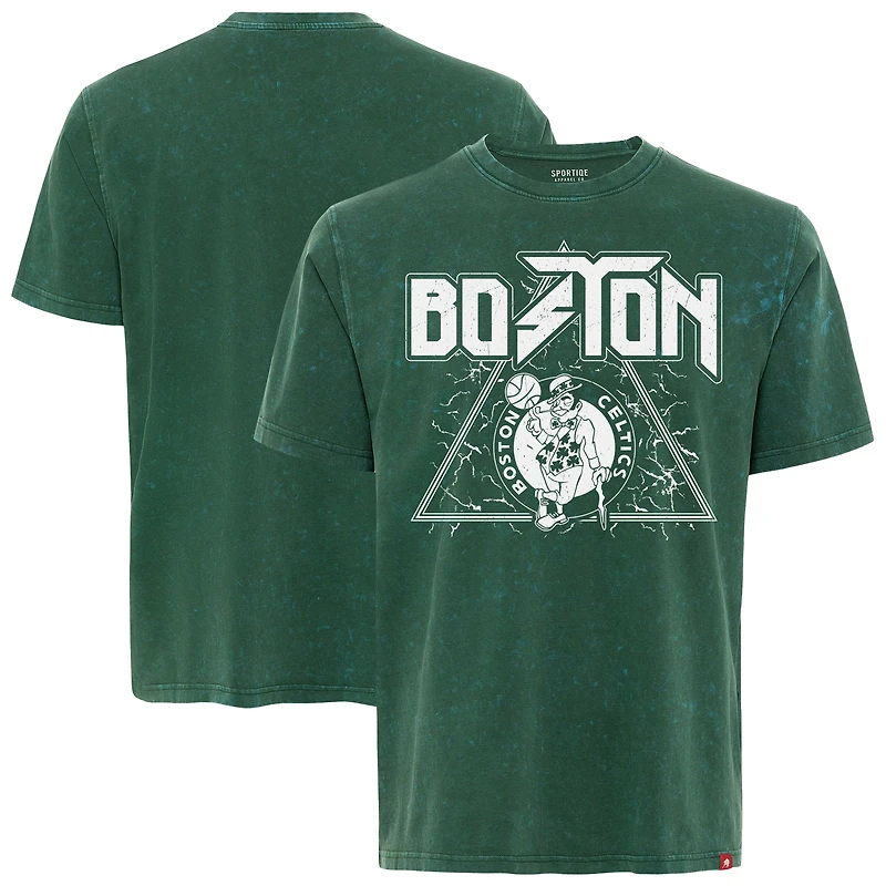 Men's Sportiqe  Green Boston Celtics Distressed Rock & Roll Collection Angus Premium Mineral Wash T-Shirt