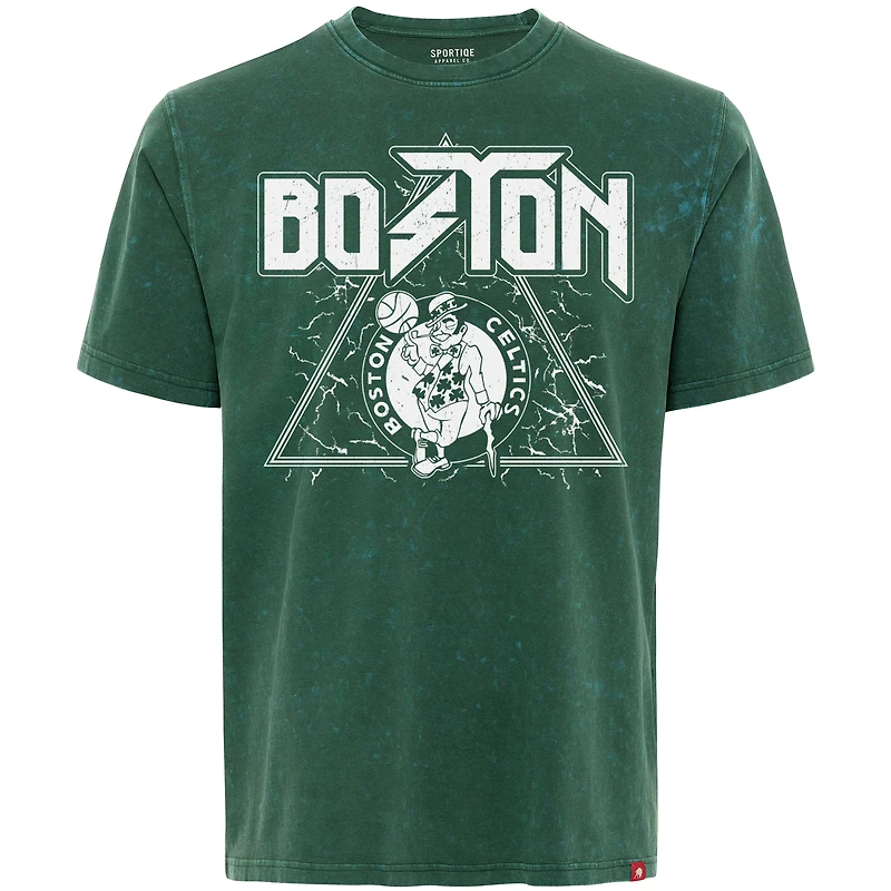 Men's Sportiqe  Green Boston Celtics Distressed Rock & Roll Collection Angus Premium Mineral Wash T-Shirt