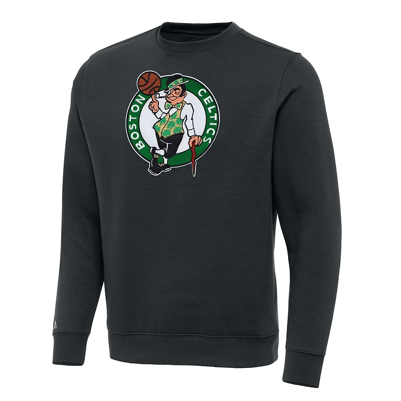 Men's Antigua Charcoal Boston Celtics Victory Crewneck Pullover Sweatshirt