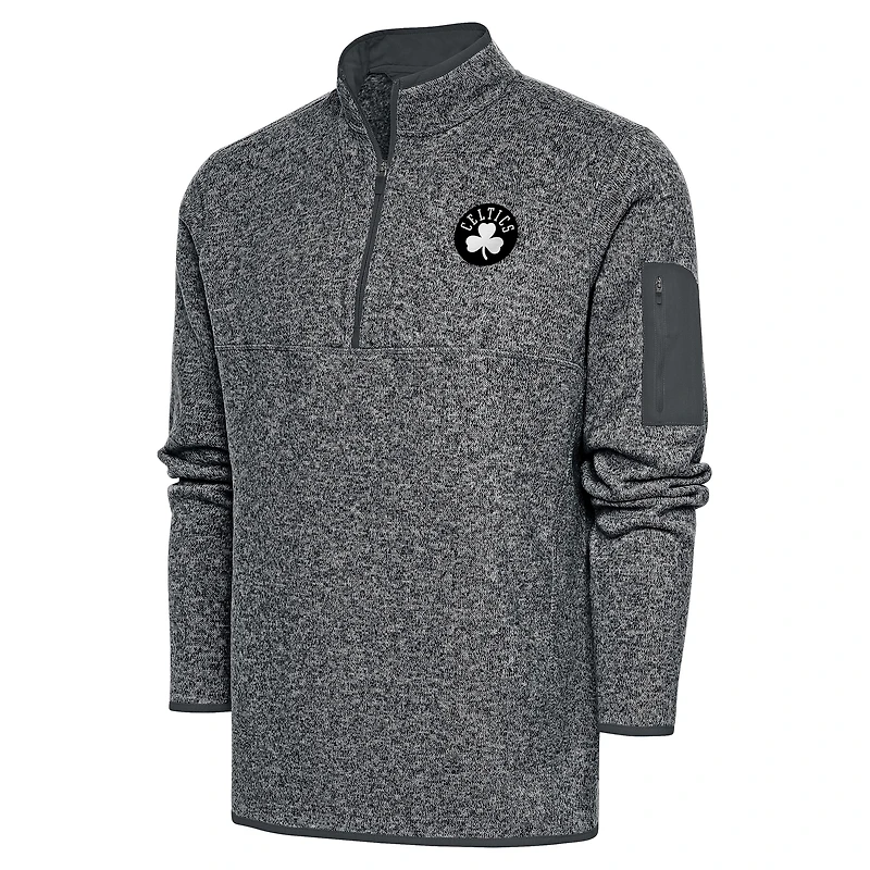 Veste zippée quart de tour Antigua Heather Grey pour homme avec logo métallisé des Celtics Boston