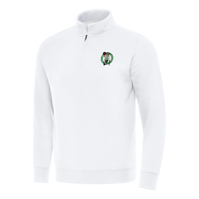 Men's Antigua  White Boston Celtics Victory Quarter-Zip Mock Sweatshirt