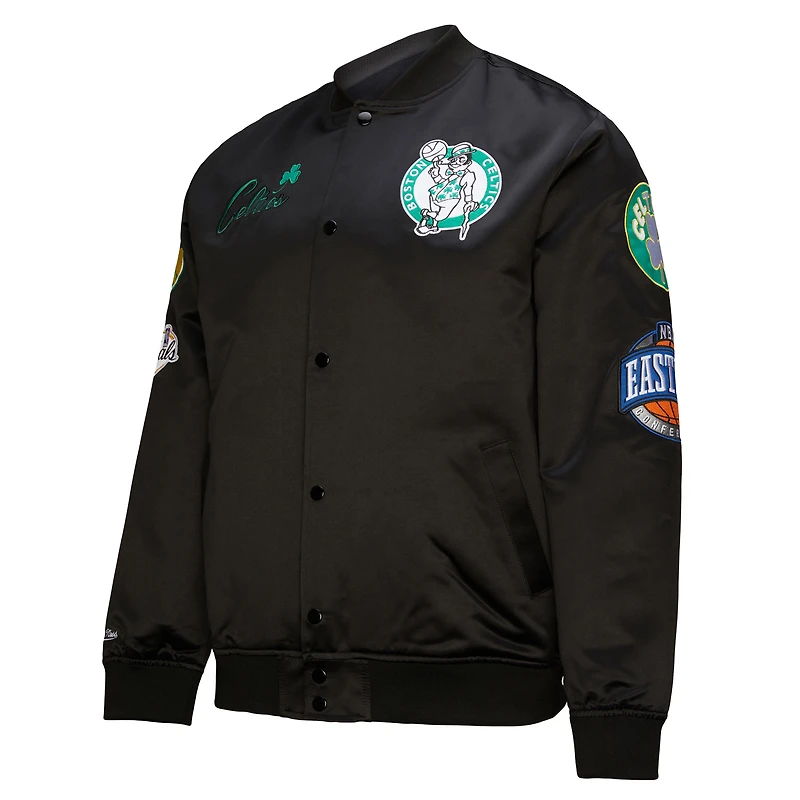Veste zippée en satin noir pour homme de la collection Hardwood Classics Blackout des Boston Celtics