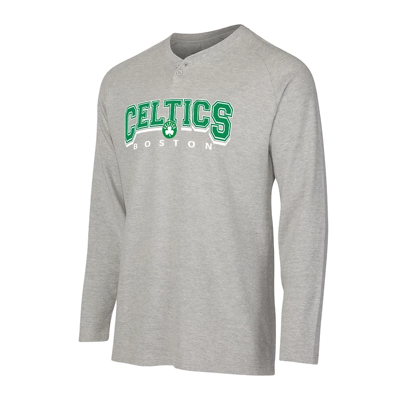 Men's Concepts Sport  Gray Boston Celtics Hawthorn Thermal Knit Long Sleeve Henley T-Shirt