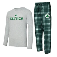Ensemble t-shirt à manches longues et pantalon carreaux vert Boston Celtics de Concepts Sport pour homme