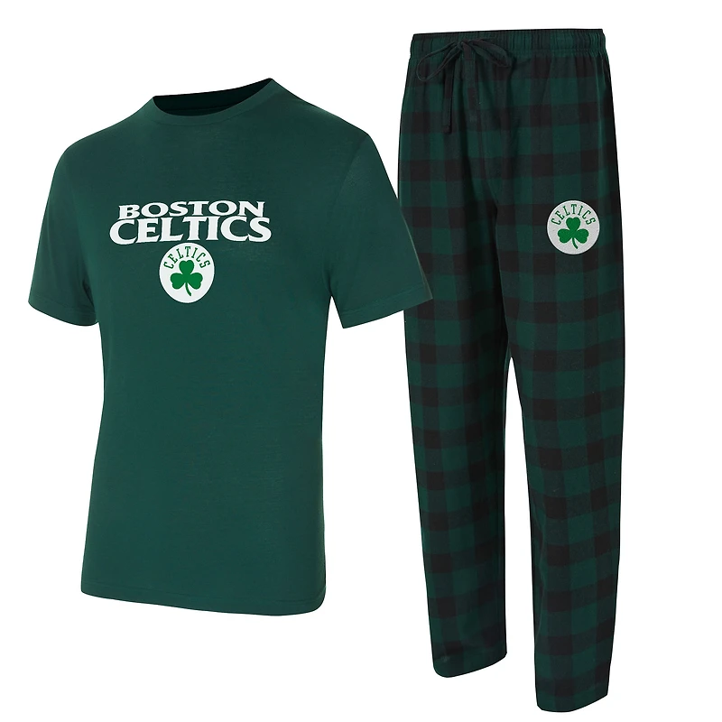 Ensemble t-shirt et pantalon en flanelle Boston Celtics Avondale vert chasseur/noir de Concepts Sport pour homme