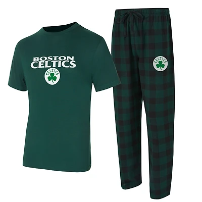 Ensemble t-shirt et pantalon en flanelle Boston Celtics Avondale vert chasseur/noir de Concepts Sport pour homme