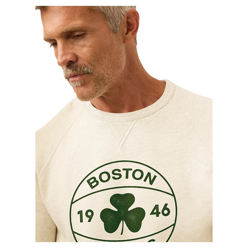 Men's FAHERTY Cream Boston Celtics High Standard Fleece Crew Sweatshirt