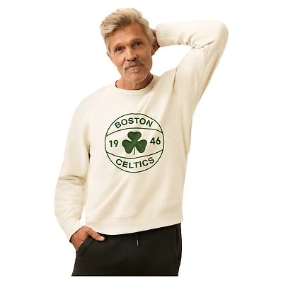 Men's FAHERTY  Cream Boston Celtics High Standard Fleece Crew Sweatshirt
