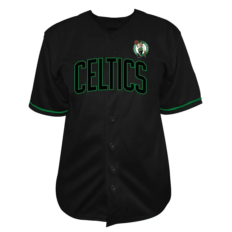 Maillot de baseball Fanatics noir Boston Celtics pour homme, grandes tailles, à boutons.